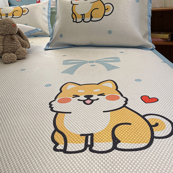 91家纺网 家纺一手货源 找家纺 布卢姆床垫2025新款A类数码印花冰藤席夏凉席--床席款 爱心柴犬