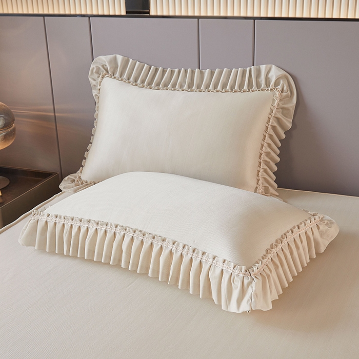 91家纺网 家纺一手货源 找家纺 情恒家纺 2025新款纯色可拆卸PE海洋丝床裙席三件套 奶咖