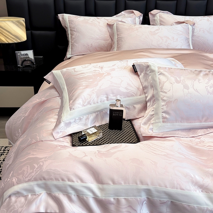 91家纺网 家纺一手货源 找家纺 2025新品床上用品高端A类100支天丝棉贡缎提花四件套全棉纯棉长绒棉夏季轻奢真丝全工艺 南溪-伊莎粉