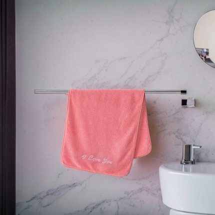 彩虹毛巾2025新款I Love you珊瑚绒毛巾浴巾套装网红情侣浴室加厚毛巾浴巾两件套 35*75cm毛巾一条-粉色