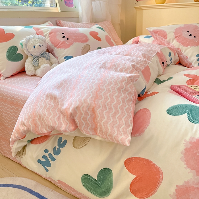 91家纺网 家纺一手货源 找家纺 琪格格 2025春夏新款全棉纯棉40S13372小清新四件套 萌心兔