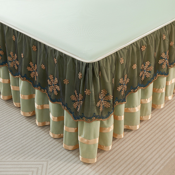 91家纺网 家纺一手货源 找家纺 情恒家纺 2025新款纯色可拆卸PE海洋丝床裙席三件套 薄荷绿