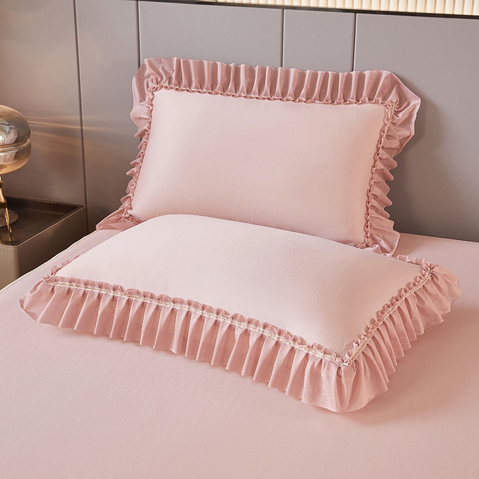 91家纺网 家纺一手货源 找家纺 情恒家纺 2025新款纯色可拆卸PE海洋丝床裙席三件套 密语粉