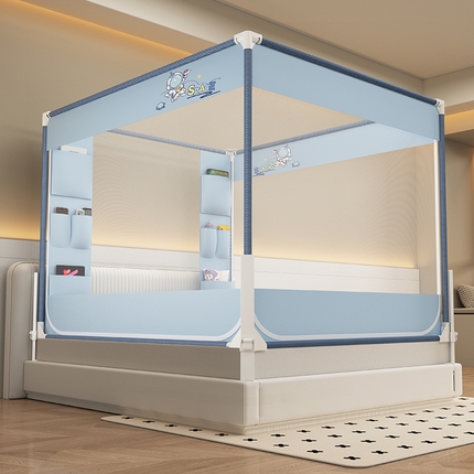 无瑕家居 2025新款高级围栏家用卧室加粗儿童防止掉床超大空间免安装坐床蚊帐围栏款蚊帐储物围栏蚊帐系列 小小宇航员