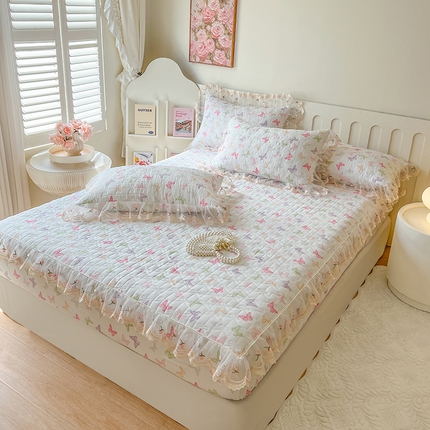 麒豆豆 2025新款水洗棉印花床笠三件套 蝶之舞