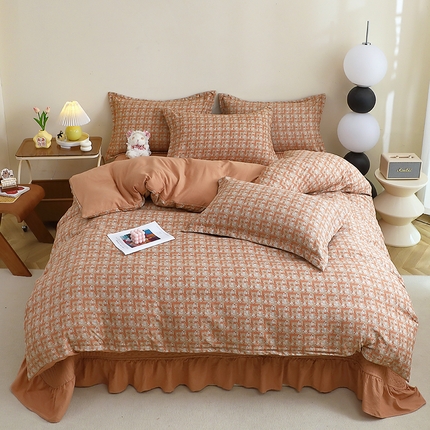 91家纺网 家纺一手货源 找家纺 一比一家纺 2025新款云感皱皱双层纱床盖四件套 罗曼