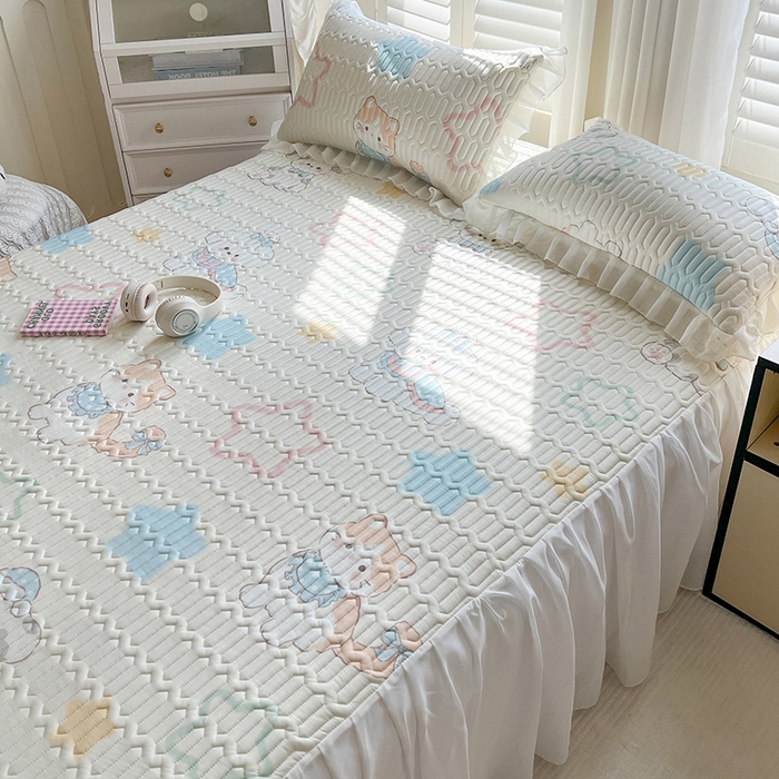 91家纺网 家纺一手货源 找家纺 慕澄2025新款小版印花床裙款乳胶凉席凉感丝夏被四件套 夏日幸福