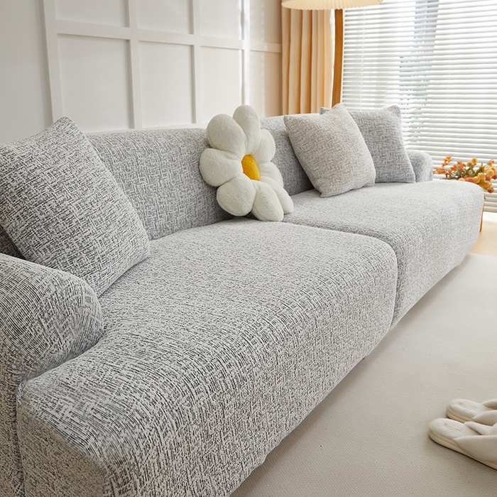 91家纺网 家纺一手货源 找家纺 丝绮鹿 2025新款竹节雪尼尔沙发套松紧款（大三人图）  深中灰