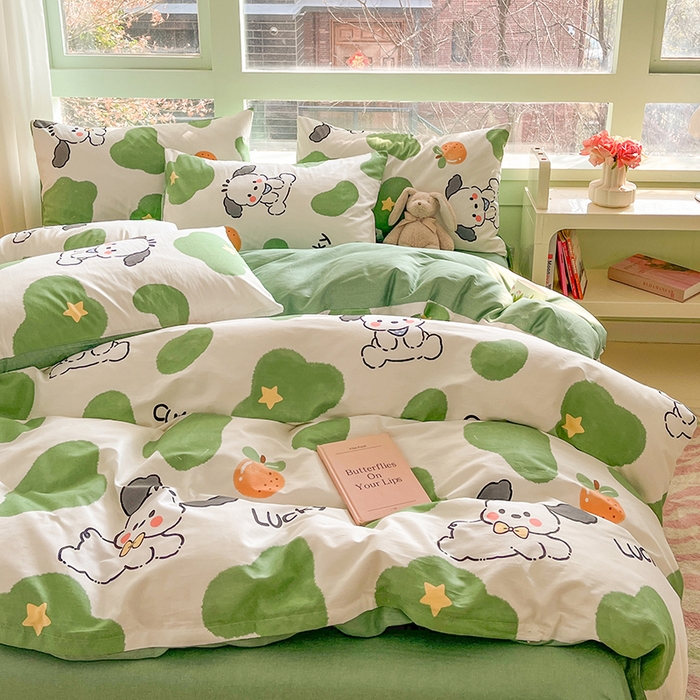 91家纺网 家纺一手货源 找家纺 琪格格 2025春夏新款全棉纯棉40S13372小清新四件套 快乐萌宠