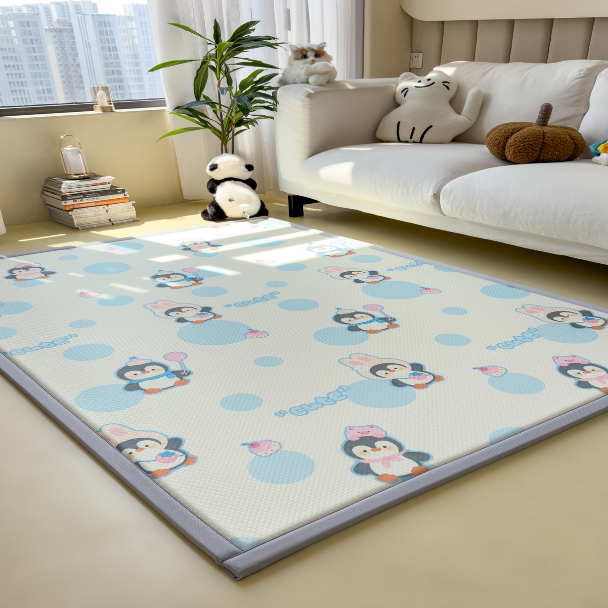 91家纺网 家纺一手货源 找家纺 席世家 2025新款印花豆豆多功能垫 小企鹅