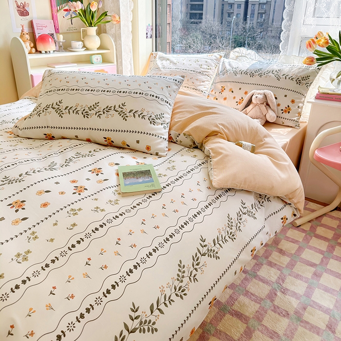 91家纺网 家纺一手货源 找家纺 琪格格 2025春夏新款全棉纯棉40S13372小清新四件套 春晓