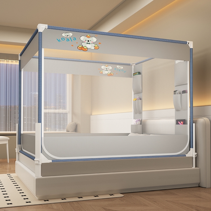 91家纺网 家纺一手货源 找家纺 无瑕家居 2025新款高级围栏家用卧室加粗儿童防止掉床超大空间免安装坐床蚊帐围栏款蚊帐储物围栏蚊帐系列 考拉树屋