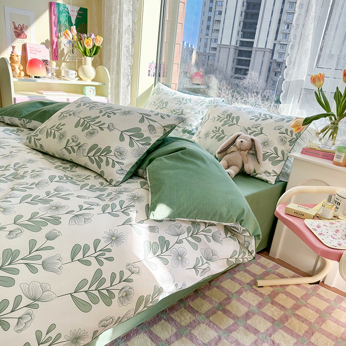 91家纺网 家纺一手货源 找家纺 琪格格 2025春夏新款全棉纯棉40S13372小清新四件套 森林花