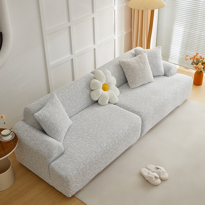 91家纺网 家纺一手货源 找家纺 丝绮鹿 2025新款竹节雪尼尔沙发套松紧款（大三人图）  月光浅灰