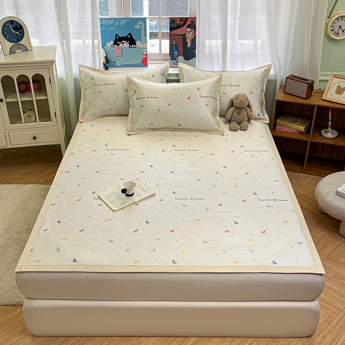 91家纺网 家纺一手货源 找家纺 布卢姆床垫2025新款A类数码印花冰藤席夏凉席--床席款 波点蝴蝶结