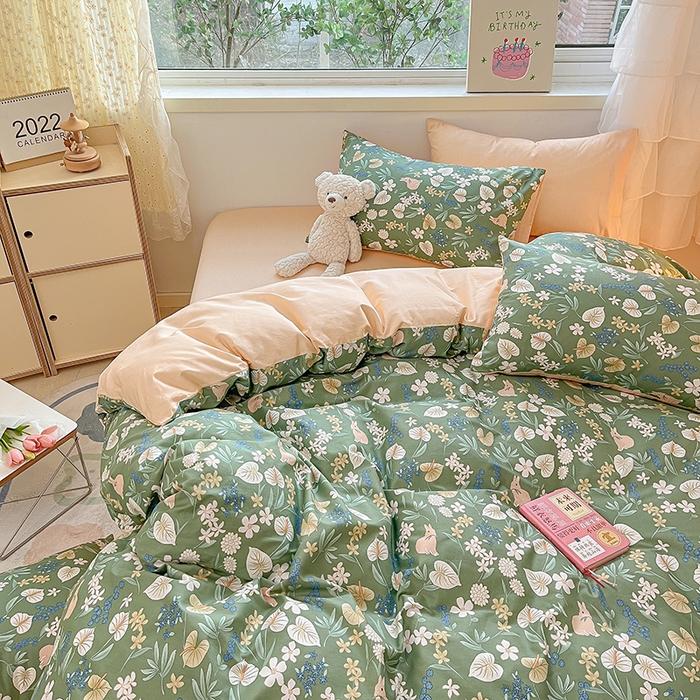 91家纺网 家纺一手货源 找家纺 琪格格 2025春夏新款全棉纯棉40S13372小清新四件套 闲庭花开