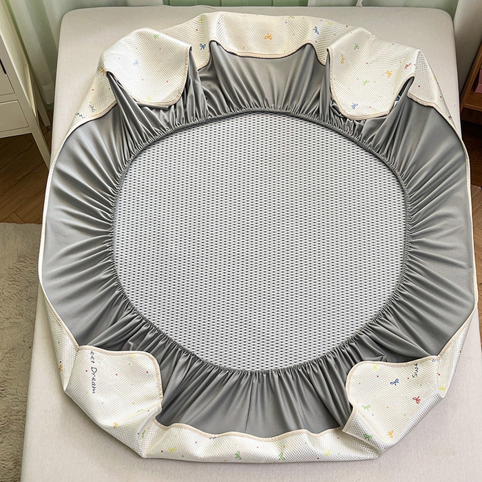 91家纺网 家纺一手货源 找家纺 布卢姆床垫2025新款A类数码印花冰藤席夏凉席--床笠款 波点蝴蝶结床笠