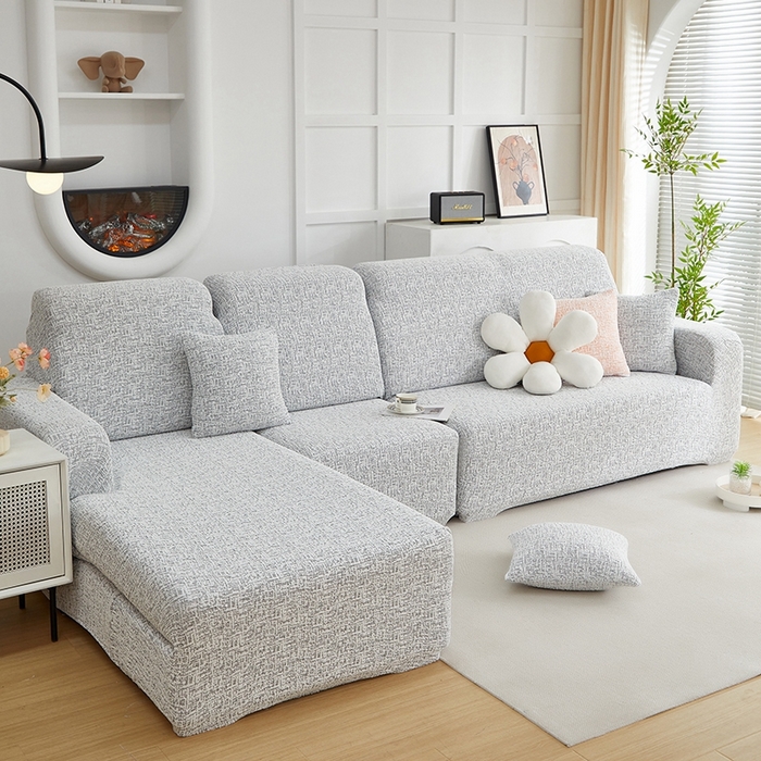 91家纺网 家纺一手货源 找家纺 丝绮鹿 2025新款竹节雪尼尔沙发套松紧款（贵妃图） 深中灰