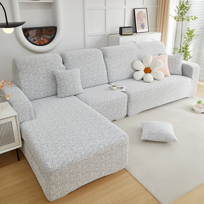 91家纺网 家纺一手货源 找家纺 丝绮鹿 2025新款竹节雪尼尔沙发套松紧款（贵妃图） 深中灰