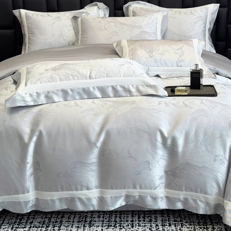 91家纺网 家纺一手货源 找家纺 2025新品床上用品高端A类100支天丝棉贡缎提花四件套全棉纯棉长绒棉夏季轻奢真丝全工艺 南溪-银衫灰