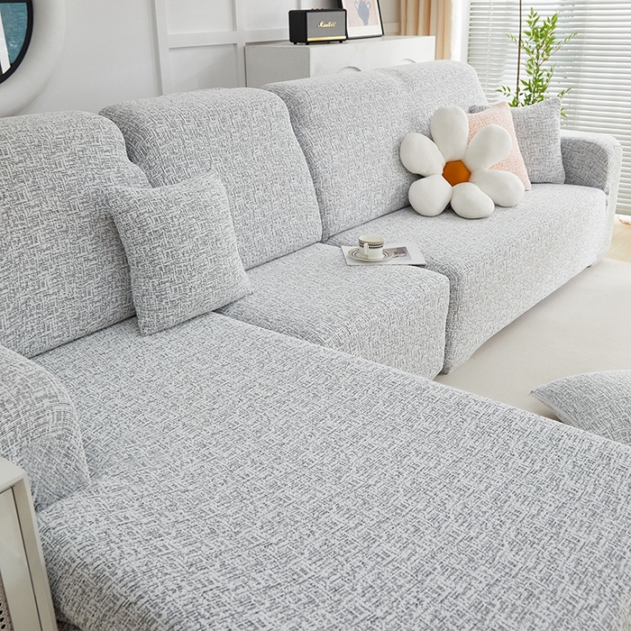 91家纺网 家纺一手货源 找家纺 丝绮鹿 2025新款竹节雪尼尔沙发套松紧款（贵妃图） 深中灰