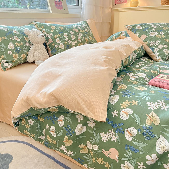 91家纺网 家纺一手货源 找家纺 琪格格 2025春夏新款全棉纯棉40S13372小清新四件套 闲庭花开