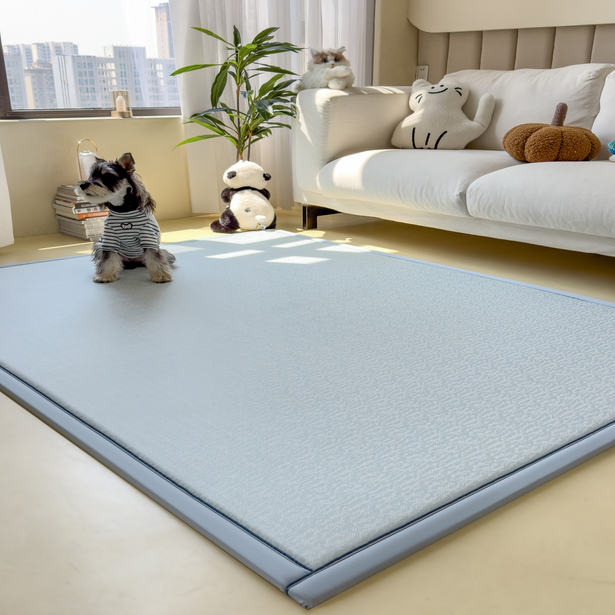 91家纺网 家纺一手货源 找家纺 席世家 2025新款凉感肌理多功能垫 肌理-蓝