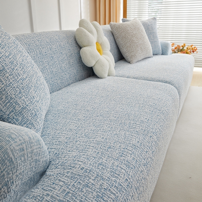 91家纺网 家纺一手货源 找家纺 丝绮鹿 2025新款竹节雪尼尔沙发套松紧款（大三人图）  迷雾蓝