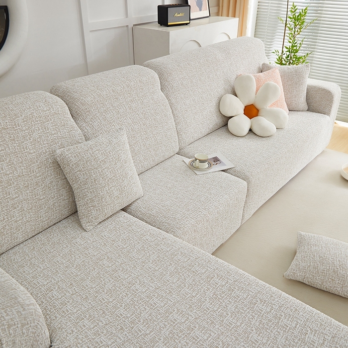 91家纺网 家纺一手货源 找家纺 丝绮鹿 2025新款竹节雪尼尔沙发套松紧款（贵妃图） 温柔咖