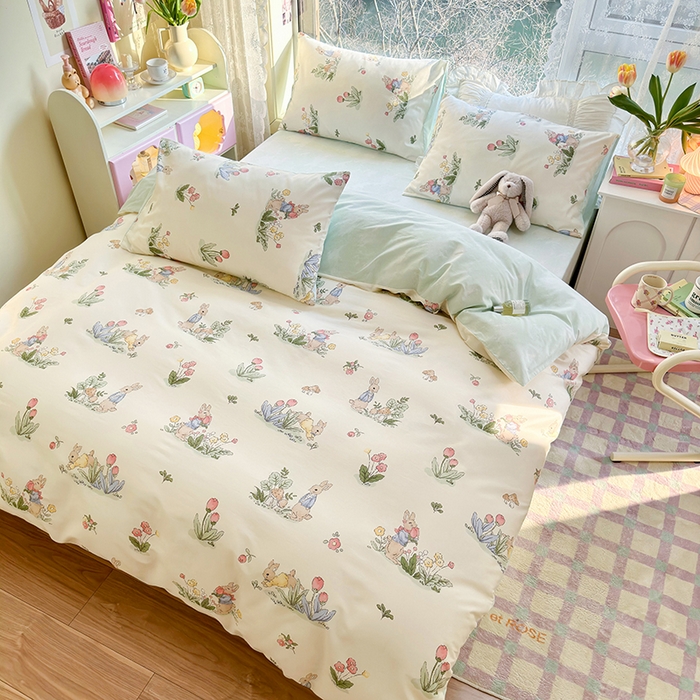 91家纺网 家纺一手货源 找家纺 琪格格 2025春夏新款全棉纯棉40S13372小清新四件套 逃家小兔