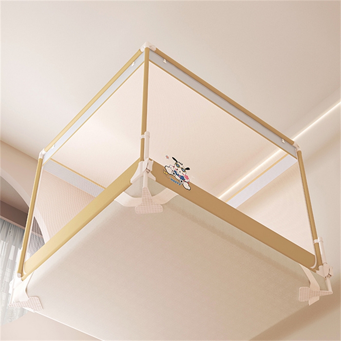 91家纺网 家纺一手货源 找家纺 （总）迪凡保罗蚊帐 2025新款2510小奶狗烫画围栏级防摔外穿杆坐床蚊帐