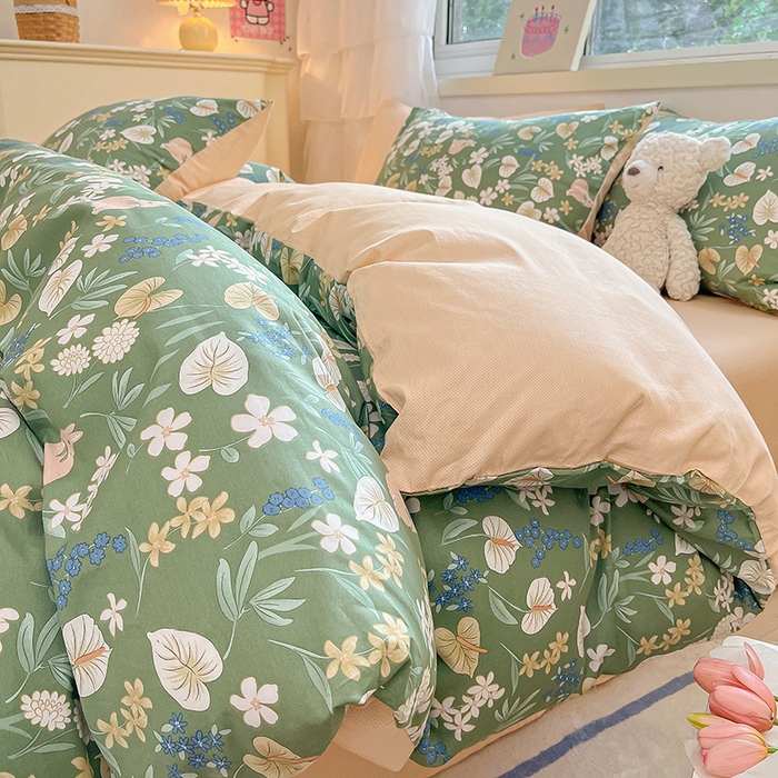 91家纺网 家纺一手货源 找家纺 琪格格 2025春夏新款全棉纯棉40S13372小清新四件套 闲庭花开