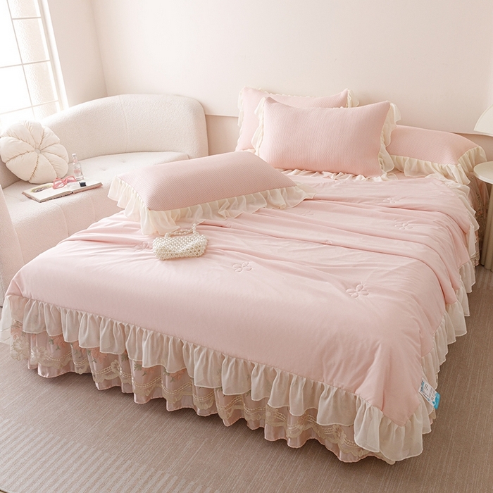 91家纺网 家纺一手货源 找家纺 好儿喜家纺  2025新款海洋丝凉感夏被四件套（此款控价所有尺寸（劵后）利润不得低于50元） 浅粉 