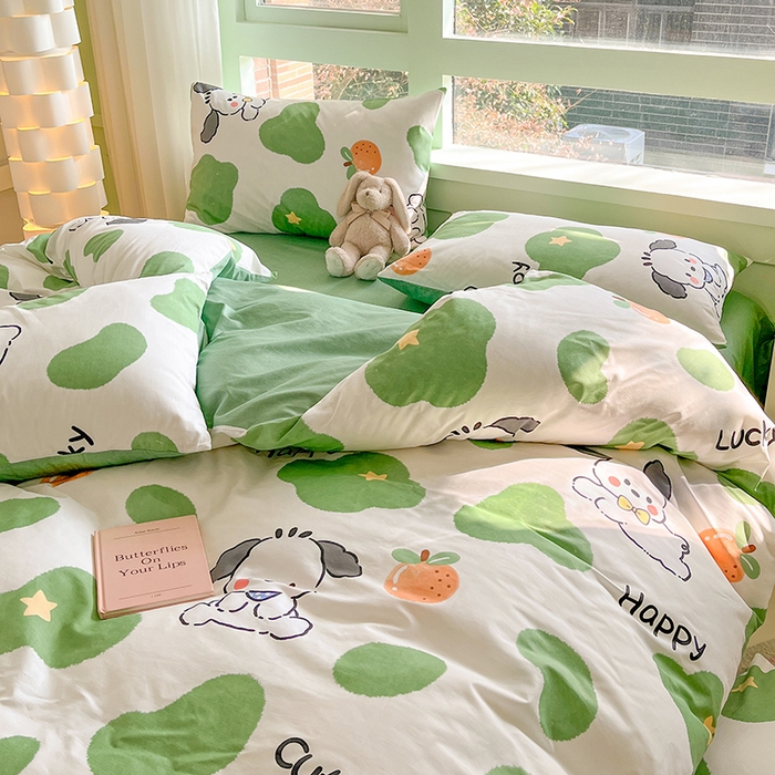 91家纺网 家纺一手货源 找家纺 琪格格 2025春夏新款全棉纯棉40S13372小清新四件套 快乐萌宠