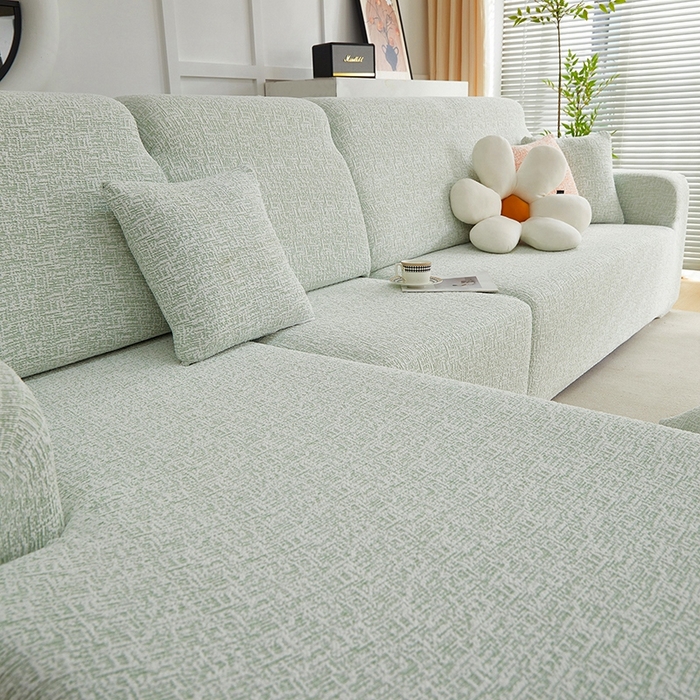 91家纺网 家纺一手货源 找家纺 丝绮鹿 2025新款竹节雪尼尔沙发套松紧款（贵妃图） 薄荷绿