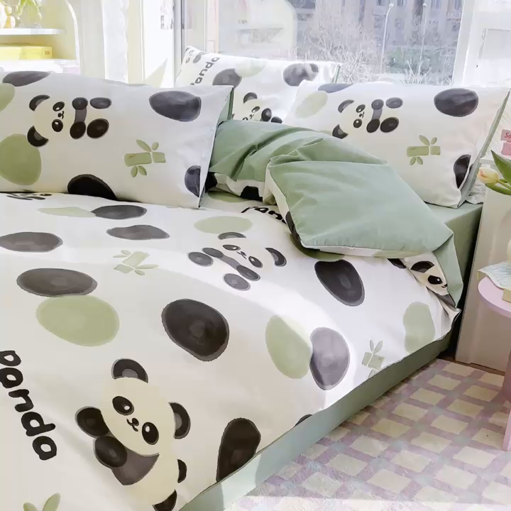 91家纺网 家纺一手货源 找家纺 琪格格 2025春夏新款全棉纯棉40S13372小清新四件套 熊猫