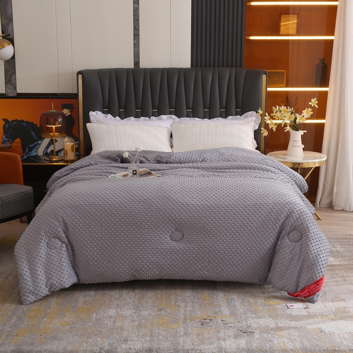 91家纺网 家纺一手货源 找家纺 妙赞2025新款5D双面绒豆豆被被子被芯 灰色
