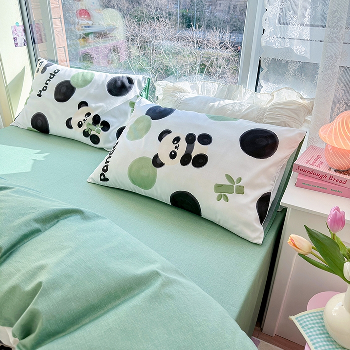 91家纺网 家纺一手货源 找家纺 琪格格 2025春夏新款全棉纯棉40S13372小清新四件套 熊猫