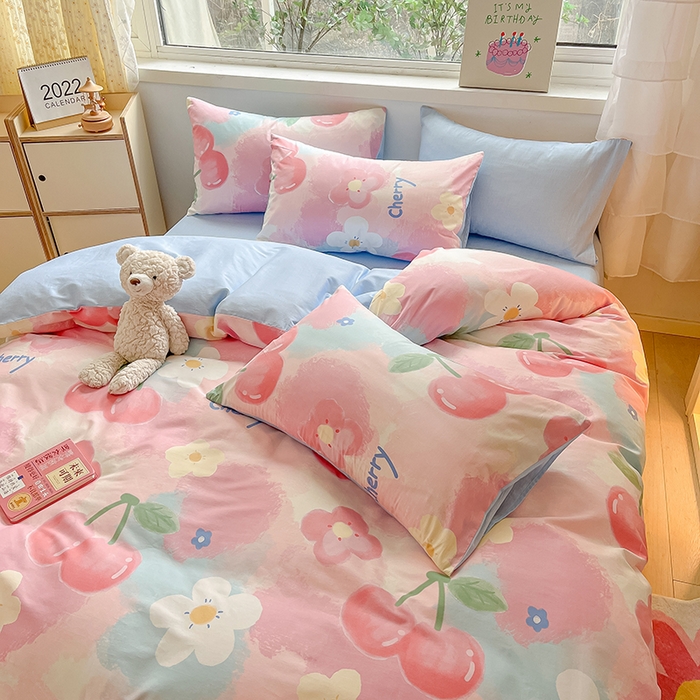 91家纺网 家纺一手货源 找家纺 琪格格 2025春夏新款全棉纯棉40S13372小清新四件套 粉色小恋