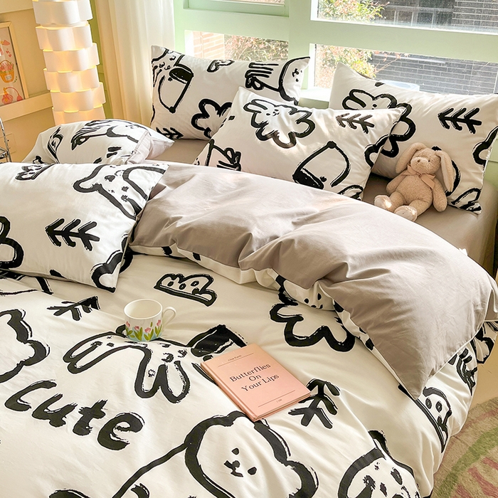 91家纺网 家纺一手货源 找家纺 琪格格 2025春夏新款全棉纯棉40S13372小清新四件套 可爱萌宠