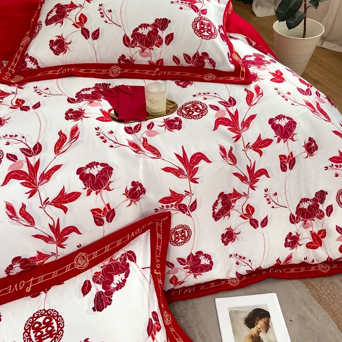 91家纺网 家纺一手货源 找家纺 用心 2022新款数码印花婚庆四件套