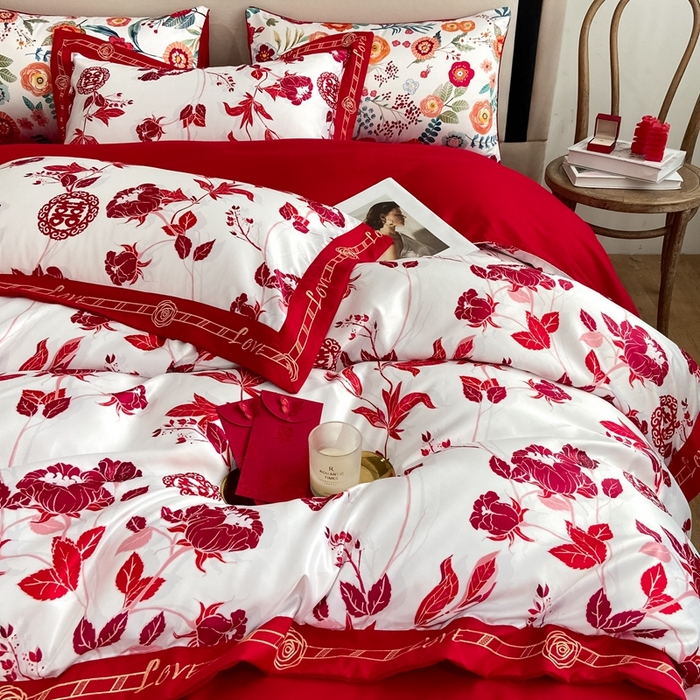 91家纺网 家纺一手货源 找家纺 用心 2022新款数码印花婚庆四件套