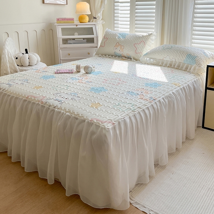 91家纺网 家纺一手货源 找家纺 慕澄2025新款小版印花床裙款乳胶凉席凉感丝夏被四件套 夏日幸福