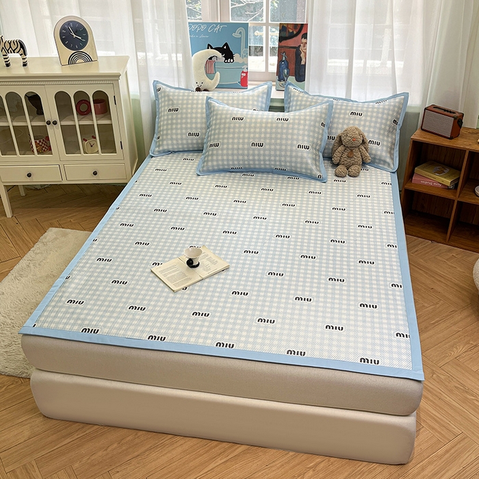 91家纺网 家纺一手货源 找家纺 布卢姆床垫2025新款A类数码印花冰藤席夏凉席--床席款 蓝miu