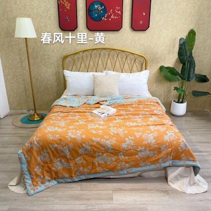 鲁爱家纺供货 2025新款全棉双层纱提花夏被 春风十里-黄