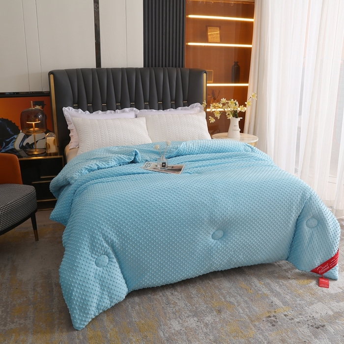 91家纺网 家纺一手货源 找家纺 妙赞2025新款5D双面绒豆豆被被子被芯 天蓝色