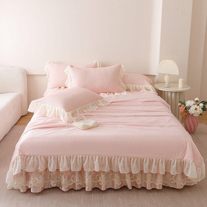 91家纺网 家纺一手货源 找家纺 好儿喜家纺  2025新款海洋丝凉感夏被四件套（此款控价所有尺寸（劵后）利润不得低于50元） 浅粉 