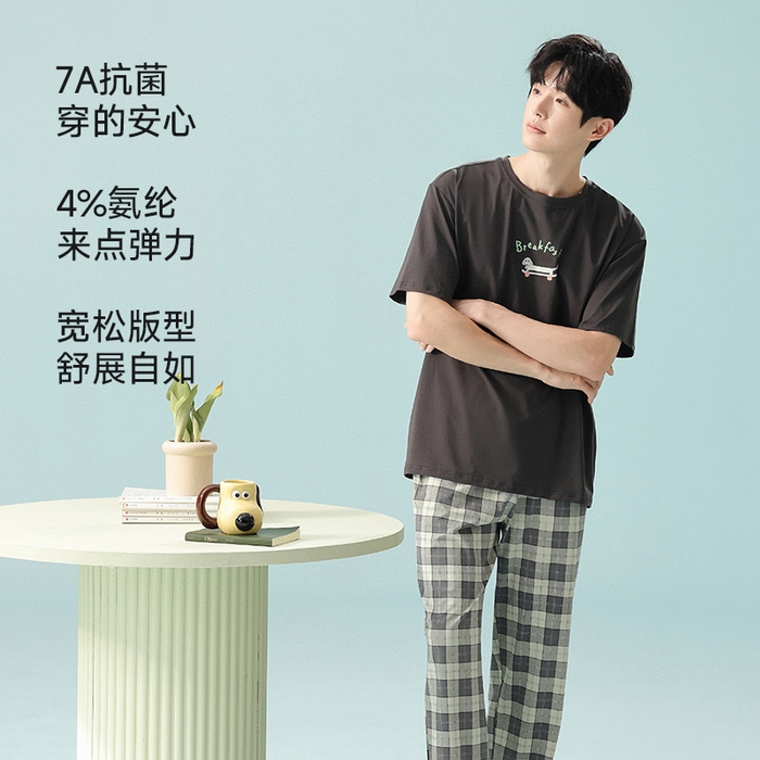 91家纺网 家纺一手货源 找家纺 （总）妍景家居生活馆2025新款男士圆领短袖长裤滑板狗狗-5E5141