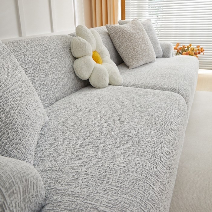 91家纺网 家纺一手货源 找家纺 丝绮鹿 2025新款竹节雪尼尔沙发套松紧款（大三人图）  月光浅灰