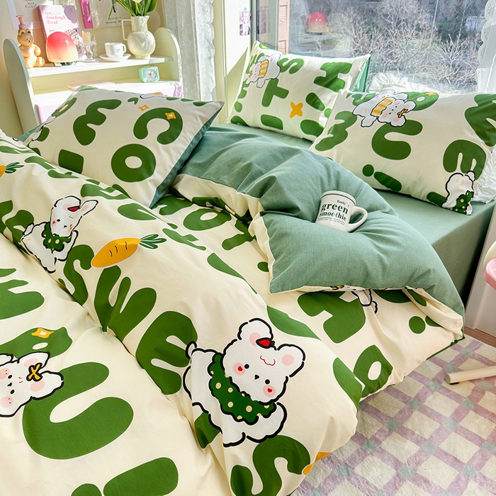 91家纺网 家纺一手货源 找家纺 琪格格 2025春夏新款全棉纯棉40S13372小清新四件套 皮皮兔